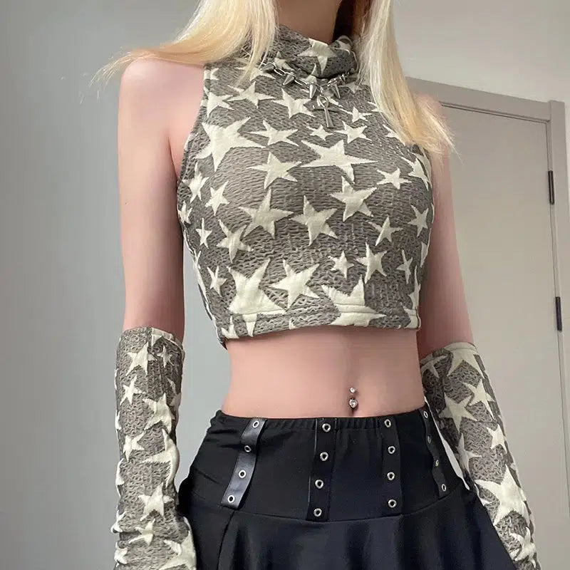 Y2K Star Embroidered Crop Top - KAYSMAR