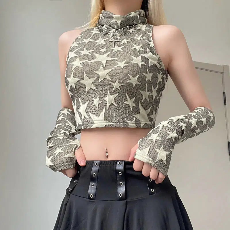 Y2K Star Embroidered Crop Top - KAYSMAR