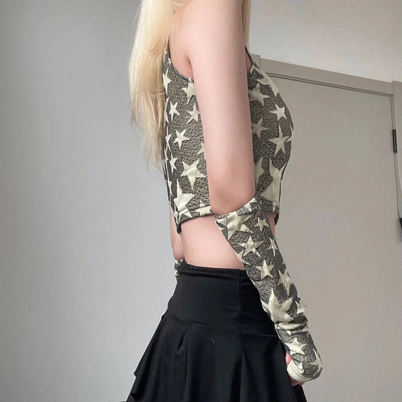 Y2K Star Embroidered Crop Top - KAYSMAR