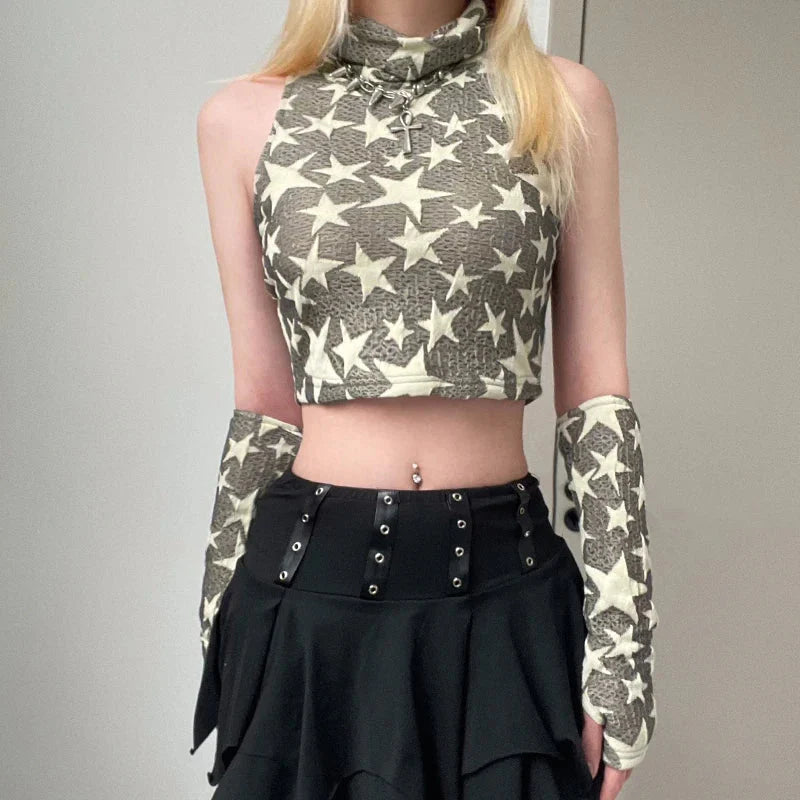 Y2K Star Embroidered Crop Top - KAYSMAR