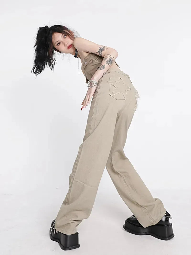 Y2K Star Pockets High Waist Jeans - KAYSMAR