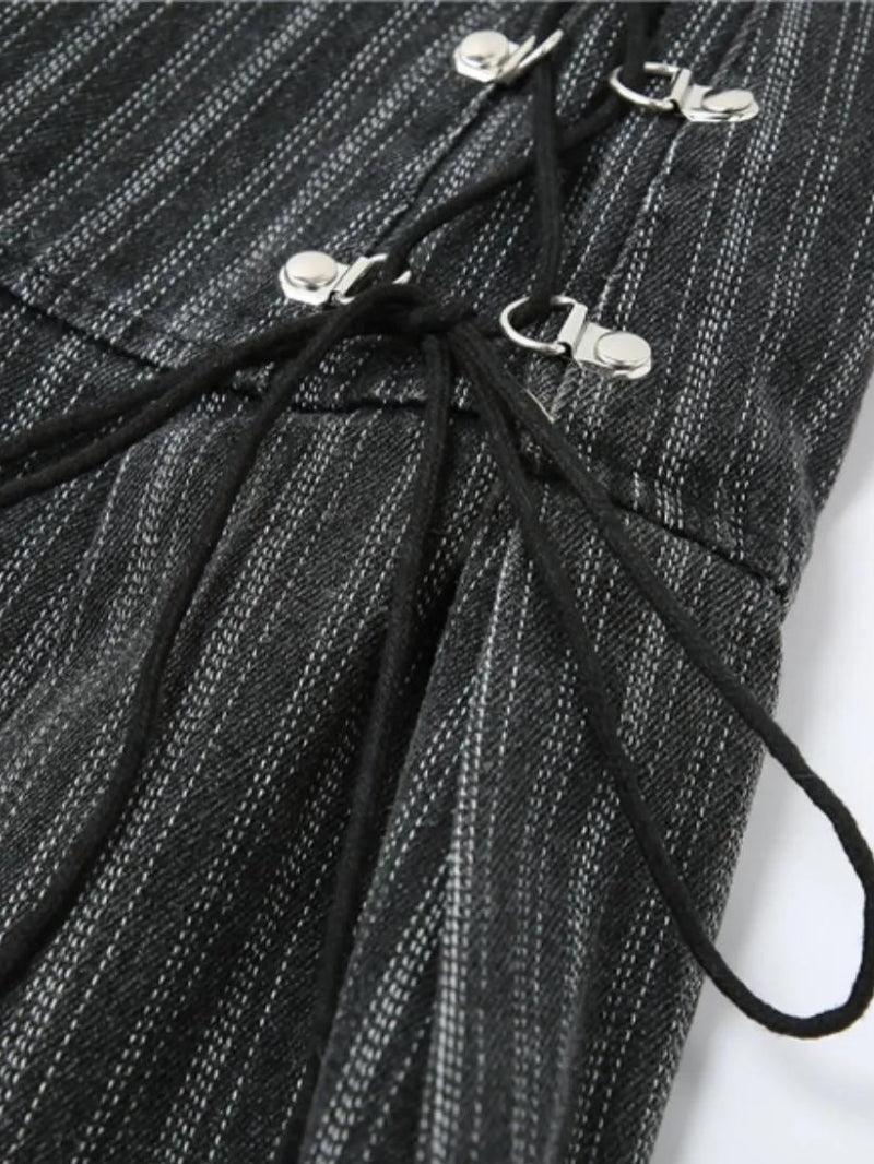 Y2K Striped Lace Up Mini Skirt - KAYSMAR