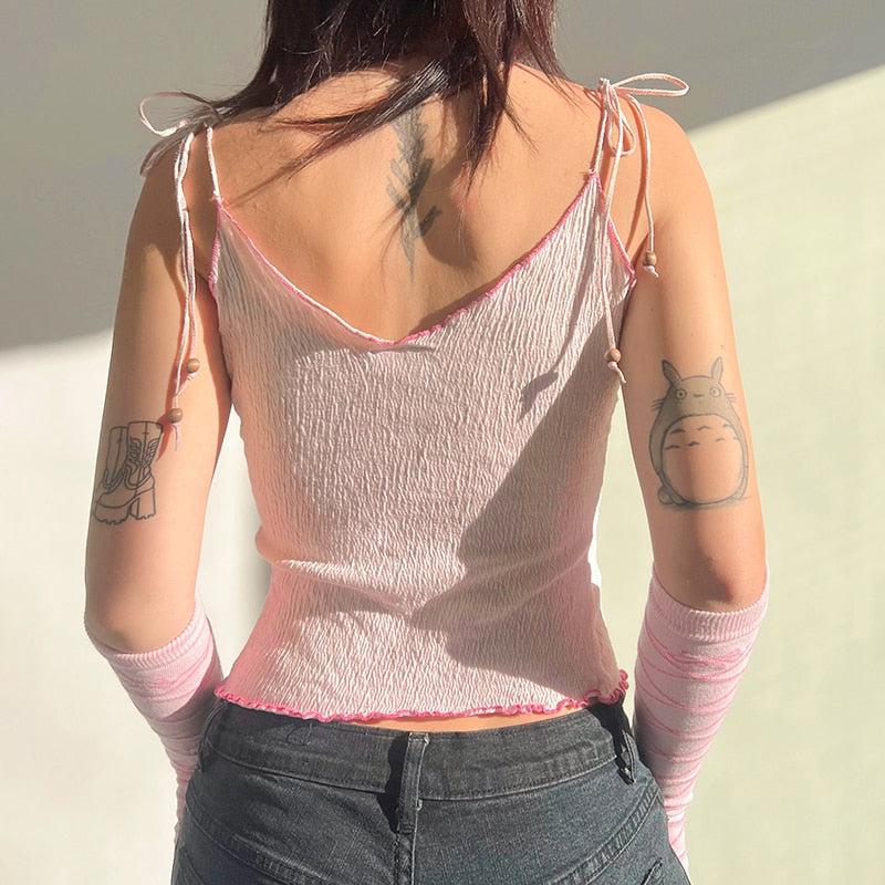 Y2K Butterfly Pink Crop Top - KAYSMAR