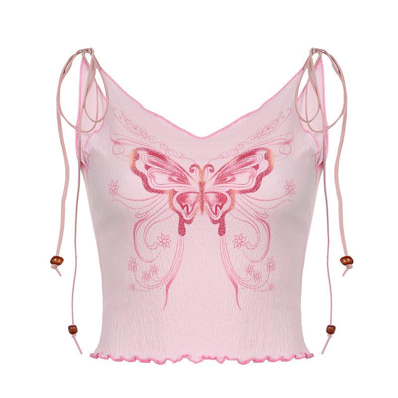 Y2K Butterfly Pink Crop Top - KAYSMAR