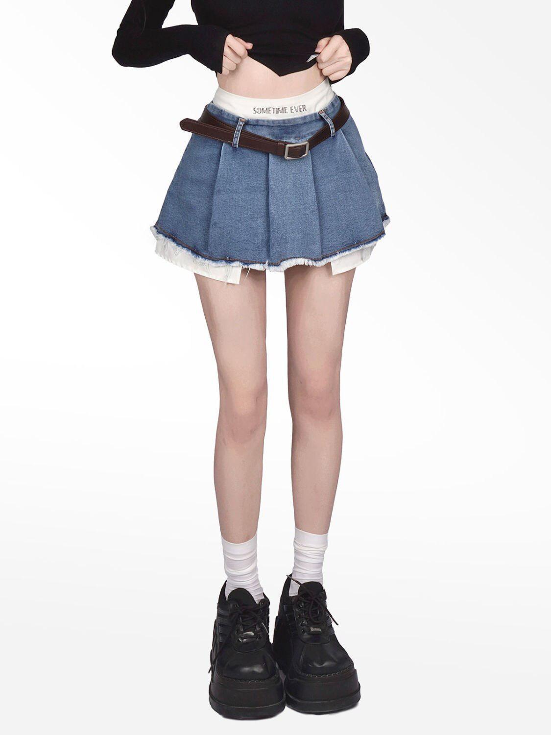 Y2K Fake Two Piece Pleated Mini Skirt - KAYSMAR