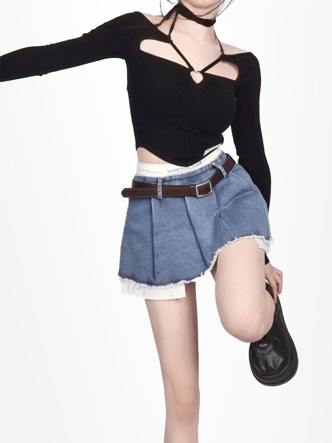Y2K Fake Two Piece Pleated Mini Skirt - KAYSMAR