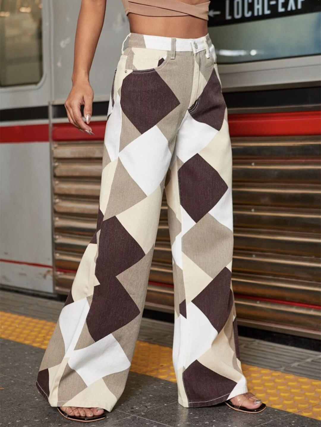Y2K Harlequin Wide Leg Jeans - KAYSMAR