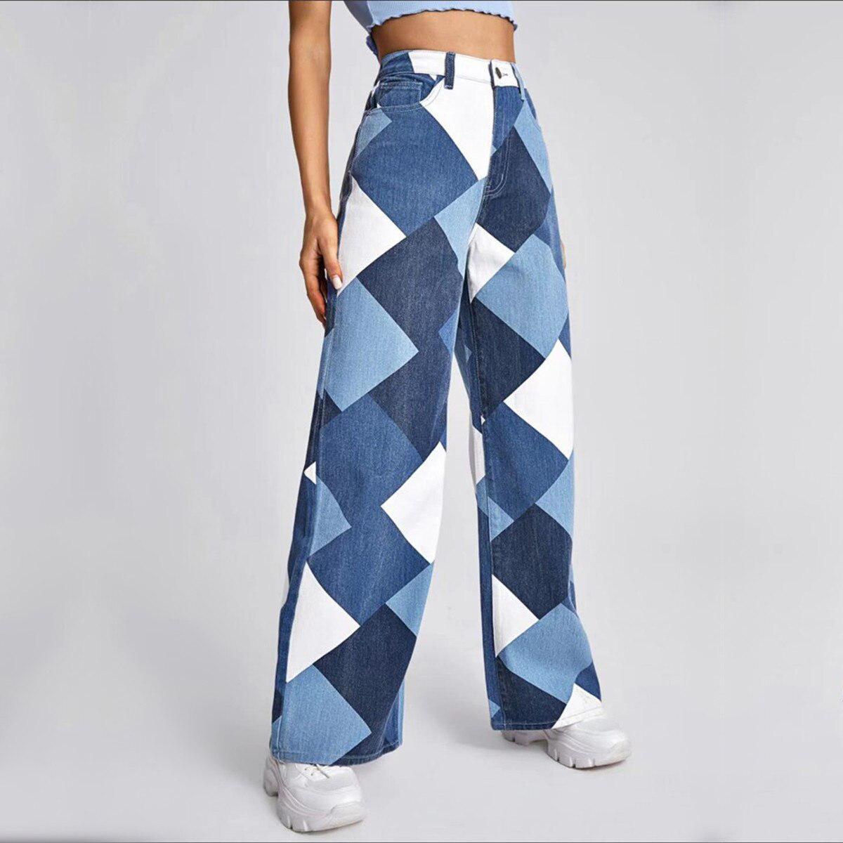 Y2K Harlequin Wide Leg Jeans - KAYSMAR