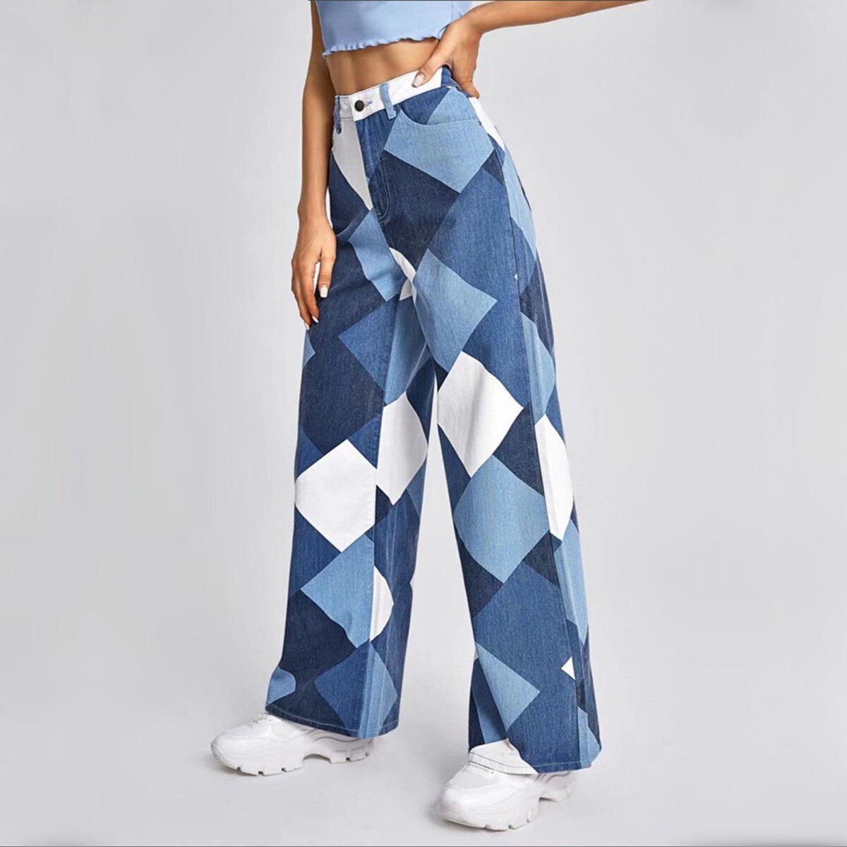 Y2K Harlequin Wide Leg Jeans - KAYSMAR