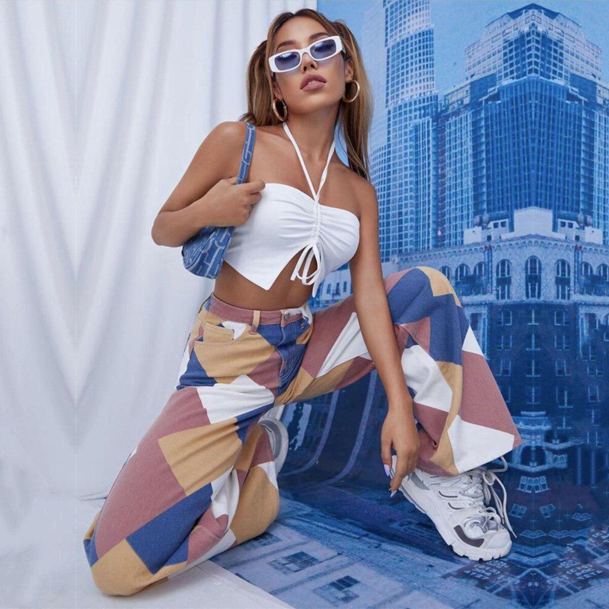 Y2K Harlequin Wide Leg Jeans - KAYSMAR
