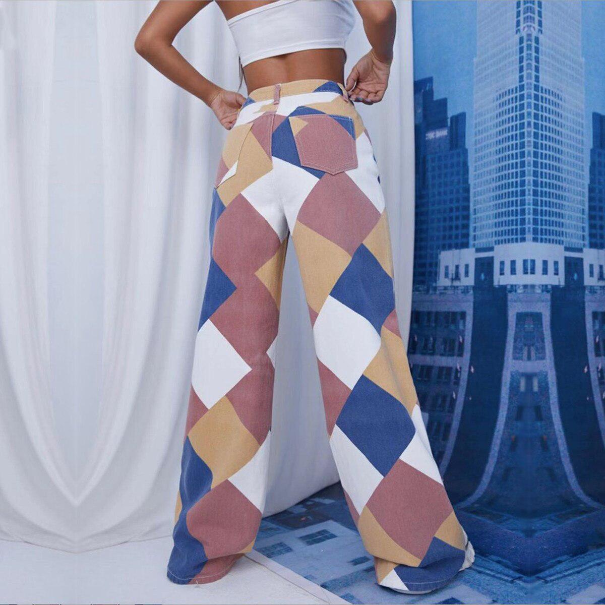 Y2K Harlequin Wide Leg Jeans - KAYSMAR