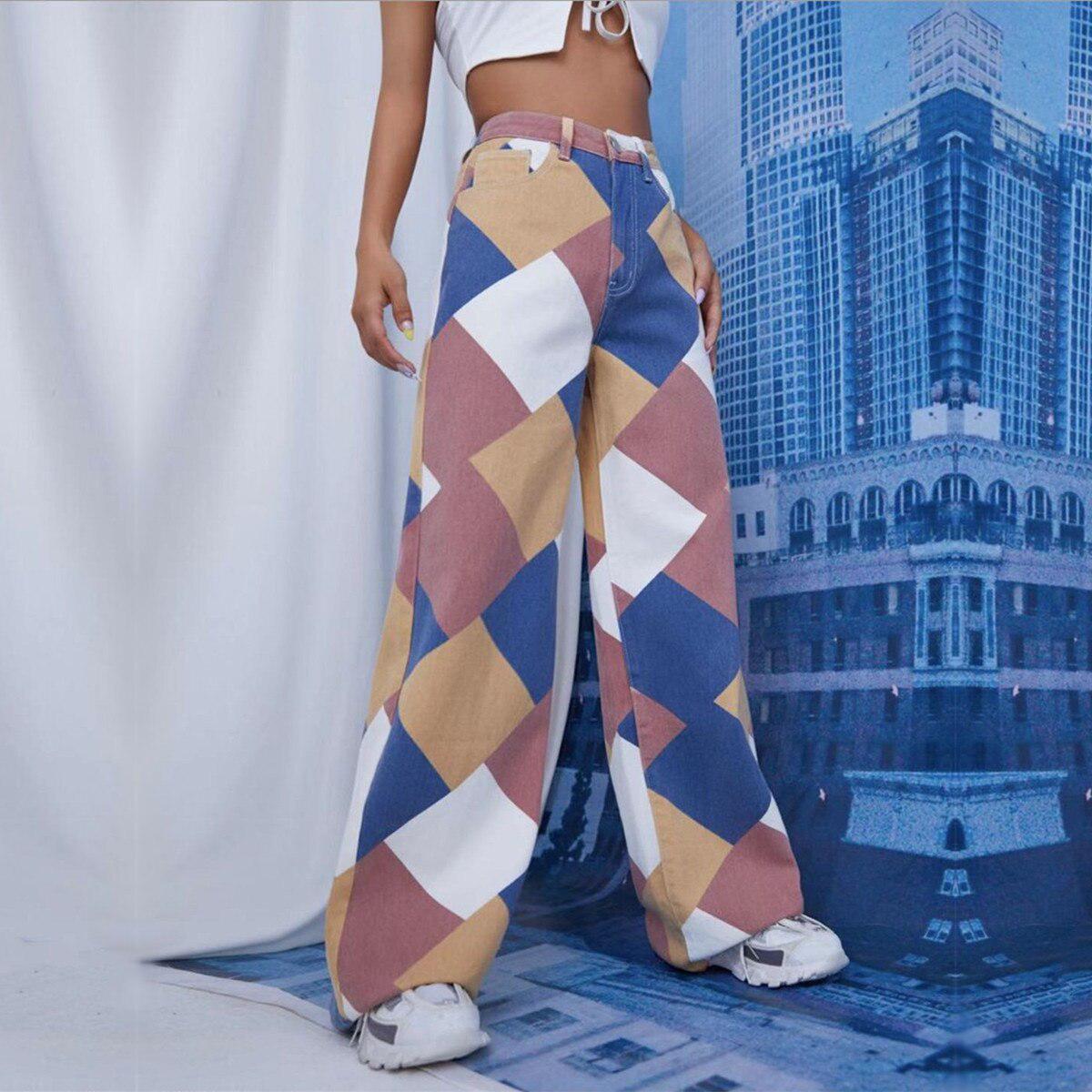Y2K Harlequin Wide Leg Jeans - KAYSMAR