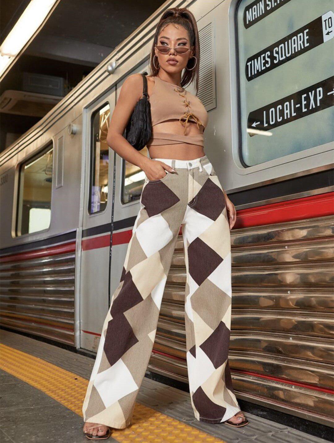 Y2K Harlequin Wide Leg Jeans - KAYSMAR