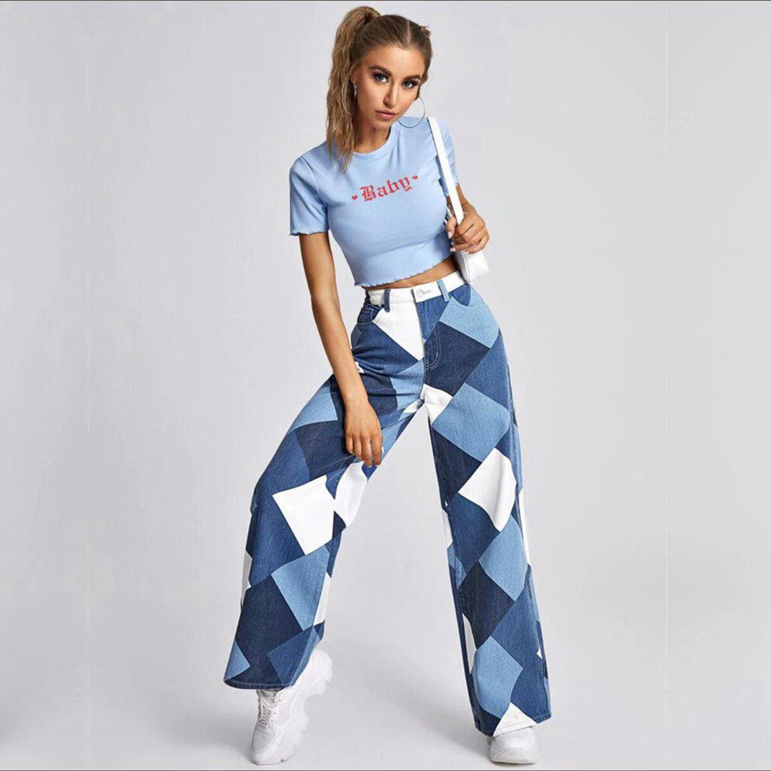 Y2K Harlequin Wide Leg Jeans - KAYSMAR