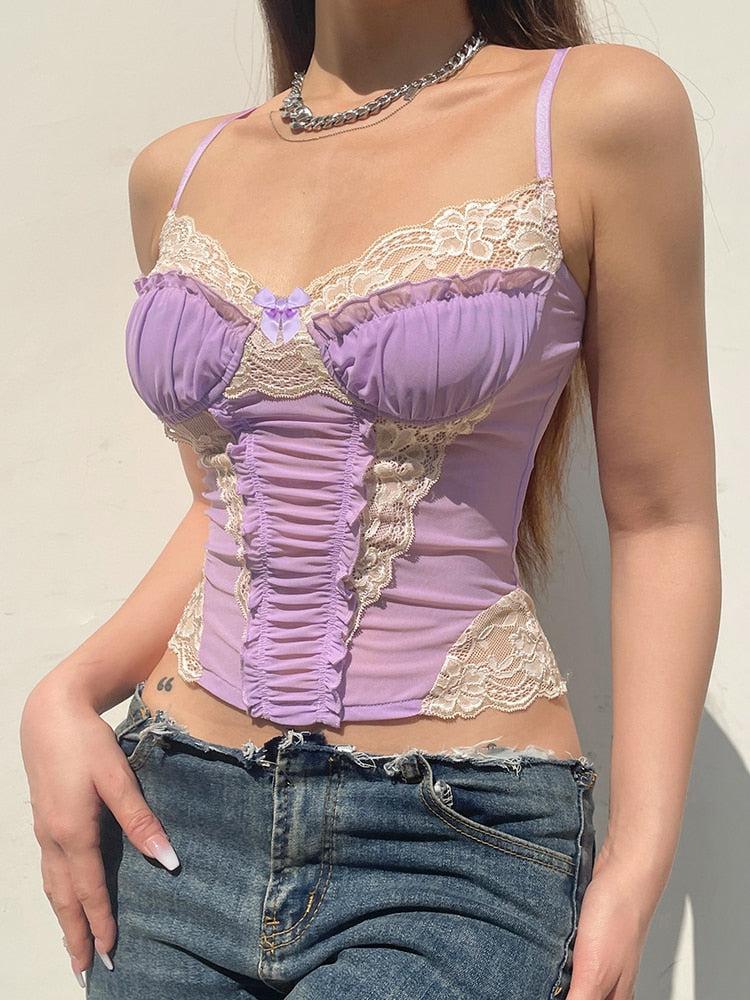 Y2K Lace Strap Crop Top - KAYSMAR
