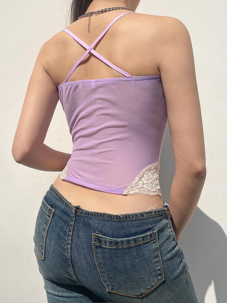 Y2K Lace Strap Crop Top - KAYSMAR