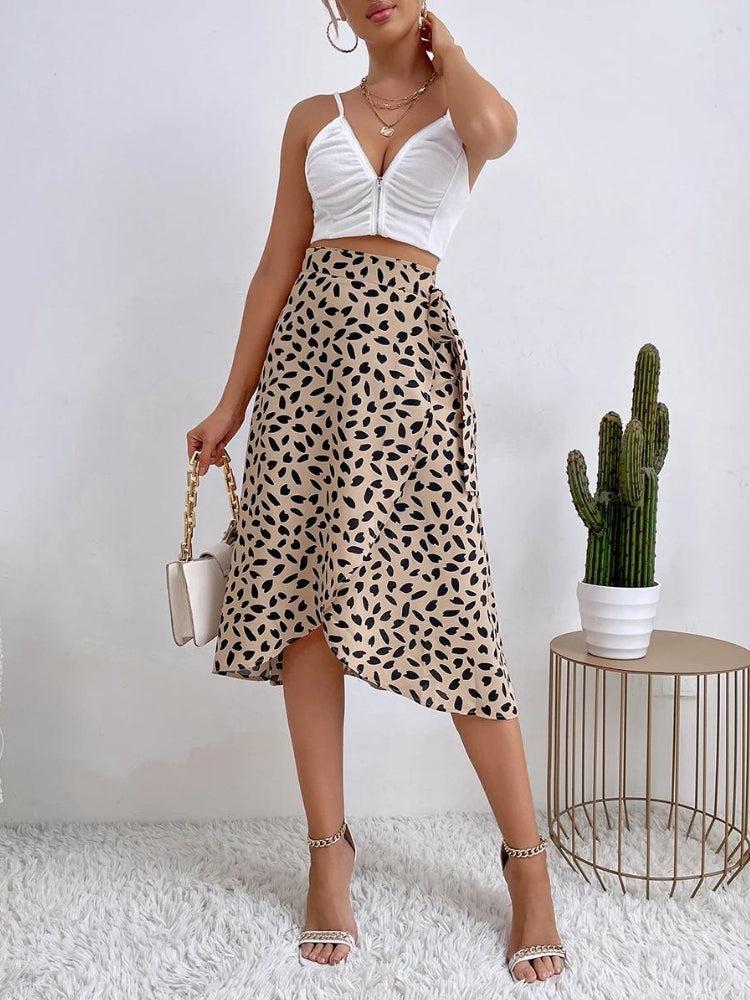 Asymmetric Tie Side Wrap Midi Skirt - KAYSMAR