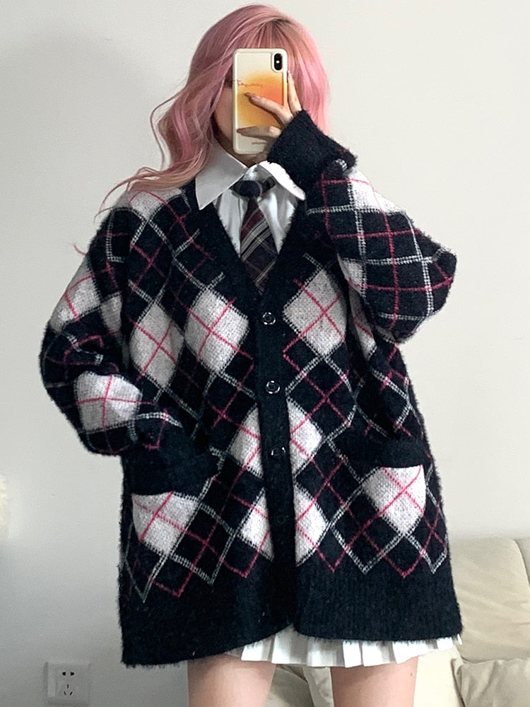 Cozy Plaid Knit Cardigan Sweater - Kaysmar