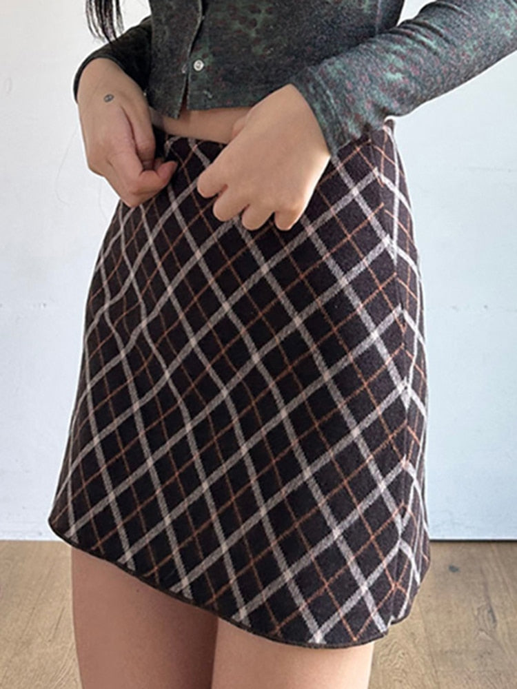 Y2k Vintage Brown Plaid Mini Skirt - Kaysmar