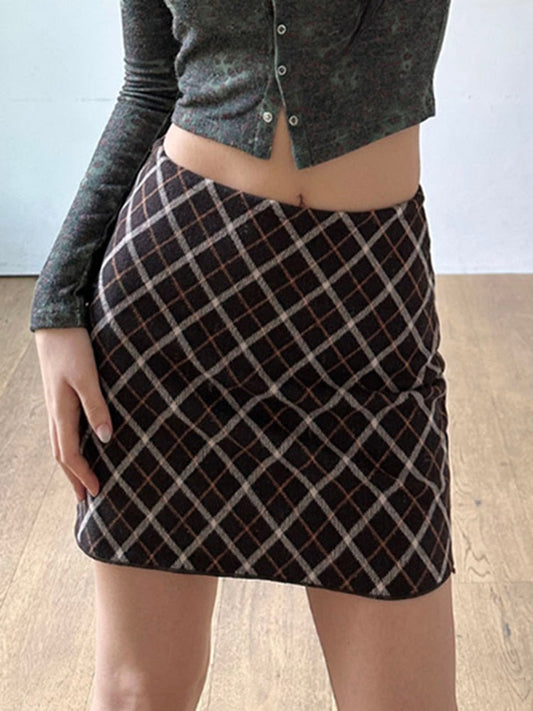 Y2k Vintage Brown Plaid Mini Skirt - Kaysmar